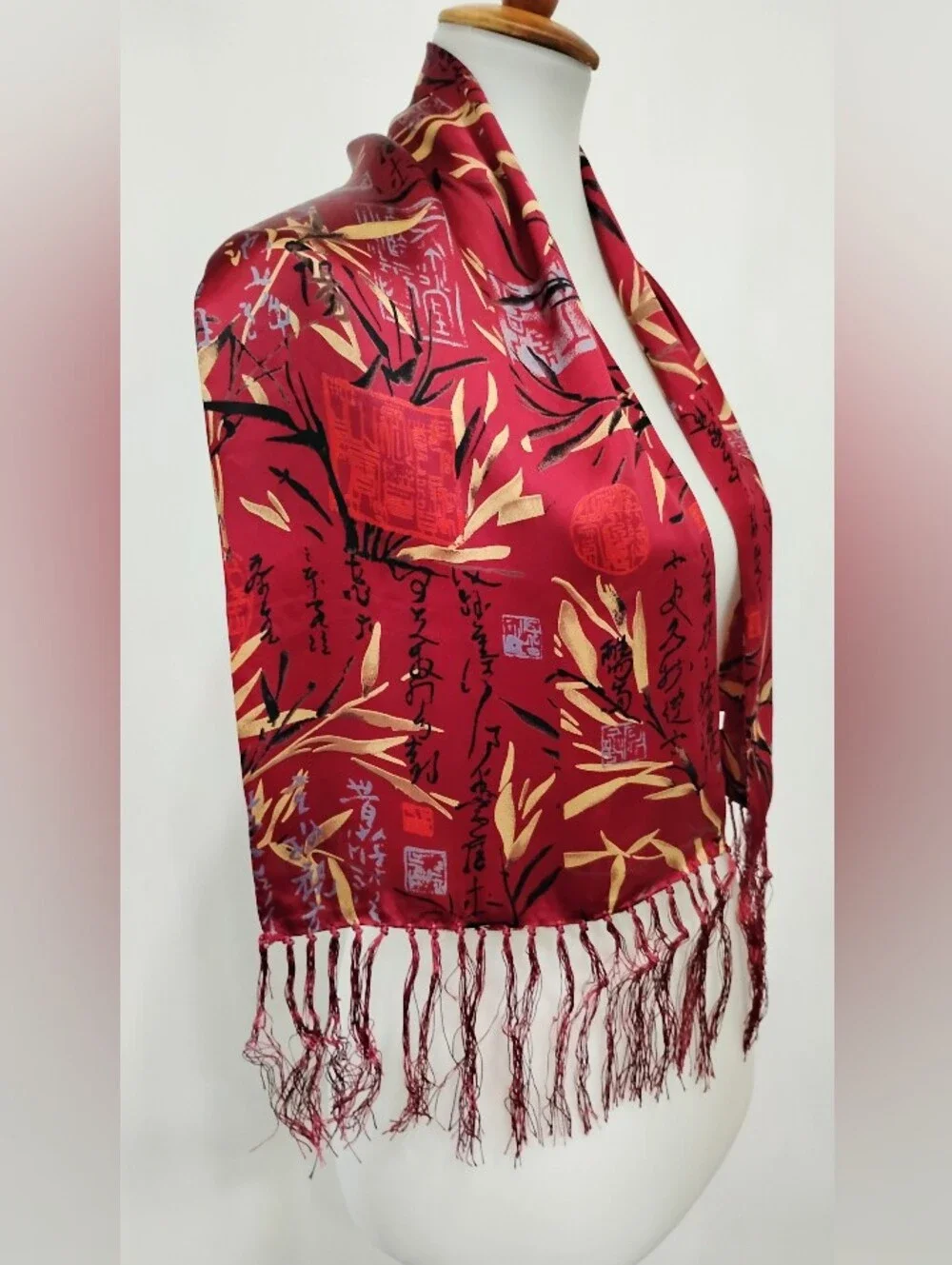FRINGED SILK SATIN SCARF NWOT